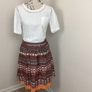 Madison Women’s Orange Brown 🍊 print with Full Pleated Midi Skirt